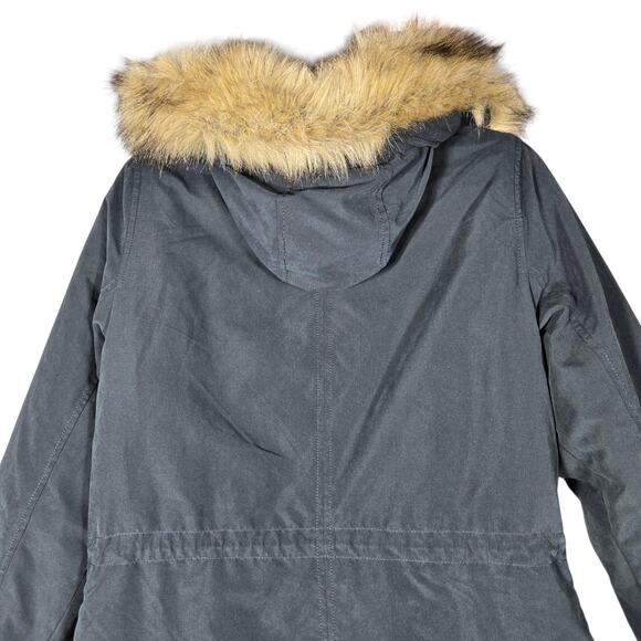 Abercrombie Fitch Womens M Navy Parka Coat Faux Fur Hood Sherpa Lined Jacket - Picture 8 of 12